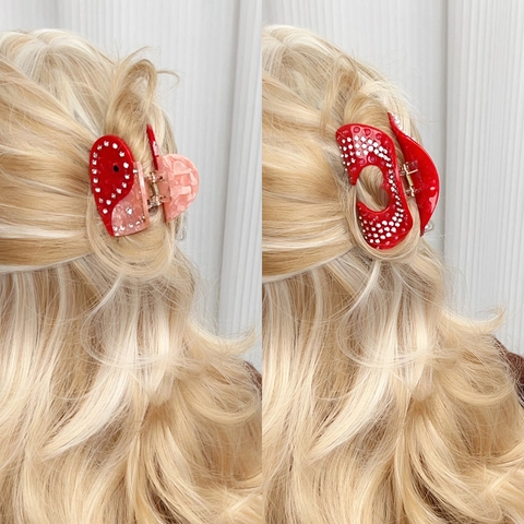 Molletta Per Capelli In Acetato A Forma Di Cuore E Labbra Strass Perla Artificiale Fermagli Scintillanti Copricapo Di Moda Per Donne San Valentino
