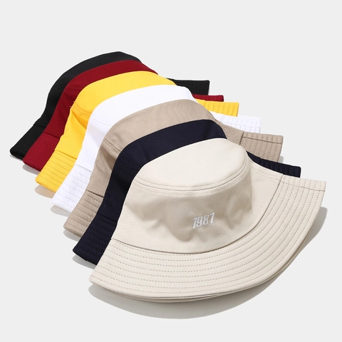 Cappello Da Pescatore Ricamo 1987 Retrò Cotone Pieghevole Estate Protezione Solare Casual Per Donne Uomini