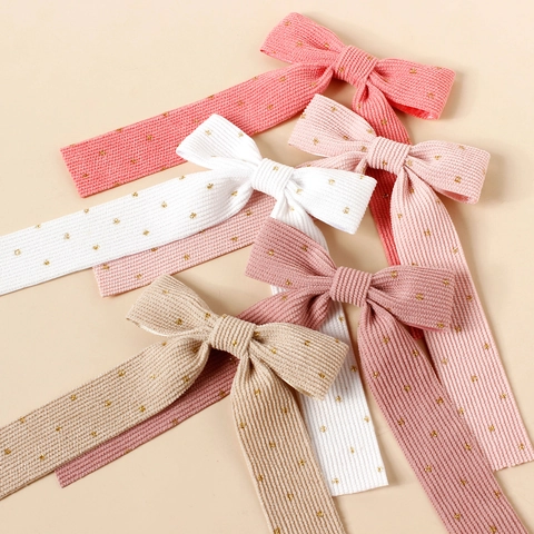 Pinza De Pelo De Pana Para Niñas Lazo Grande Con Puntos Dorados Pinza De Cocodrilo Princesa Infantil Horquilla Dulce
