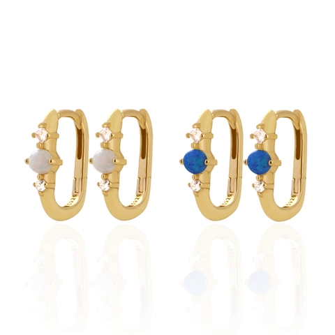 925 Sterling Silver Opal Hoop Earrings Geometric U Shape Cubic Zirconia Minimalist Jewelry For Women