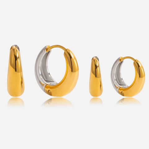 Chunky Hoop Earrings Two-Tone 18K Gold Plated Stainless Steel Waterproof Hypoallergenic Geometric Minimalist Jewelry For Women