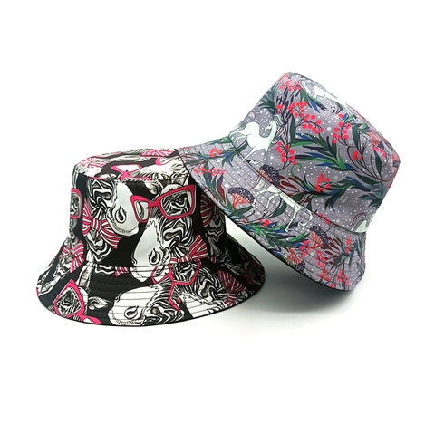 Wende-Anglerhut Polyester Sonnenschutz Breite Krempe Cartoon Zebra Einhorn Druck Outdoor Für Herren Damen