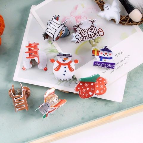 Pinzas Para El Cabello Navidad Acrílico Muñeco De Nieve Hombre De Jengibre Guante Fantasma Patrón Novedad Accesorios Fiesta