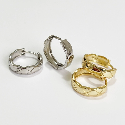 Orecchini A Cerchio Argento Sterling 925 Motivo A Rombi Trapuntati Geometrici Eleganti Minimalisti Gioielli Per Donna