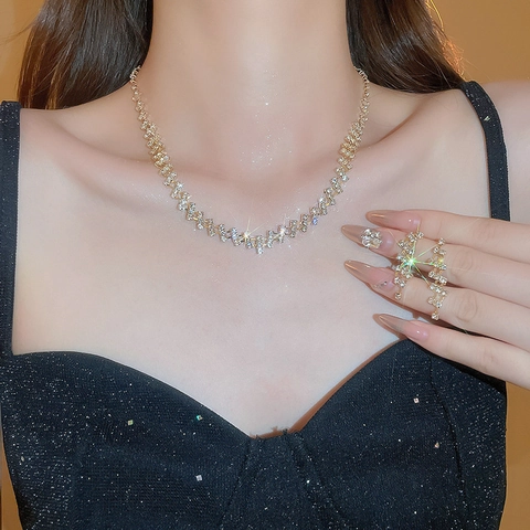 Collana E Orecchini A Lobo In Lega Con Strass Geometrici Quadrati Gioielli Da Matrimonio Di Lusso Per Donna