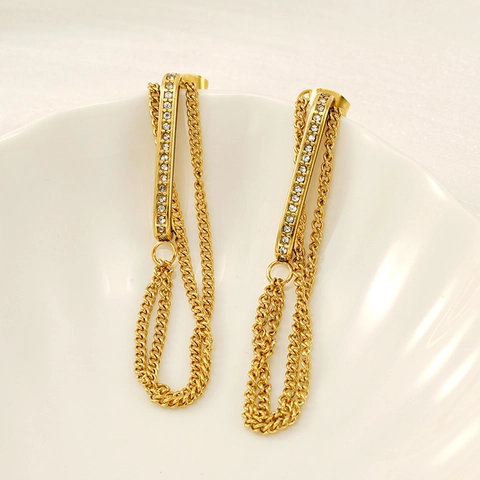 Geometrische Hangende Oorbellen Titaniumstaal 18K Verguld Strass Emaille Kwastje Voor Dames Mode Sieraden Elegant