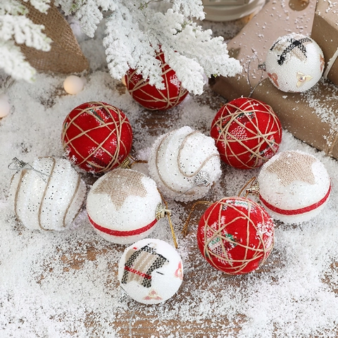 Palline Di Natale Appese Ornamenti In Schiuma Avvolti In Spago Motivo A Stella In Tessuto Glitter Decorazione Per Albero Rustica