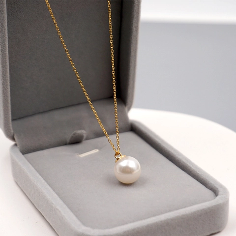 Round Crystal Artificial Pearl Pendant Necklace And Hoop Earrings Titanium Steel Copper Elegant Minimalist French Style Jewelry