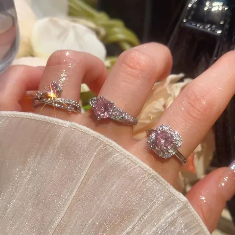 Verstellbarer Offener Ring Zirkon Schmetterling Herz Quadratisch Rund Kupfer Modeschmuck Damen Rosa Rot Funkelnd