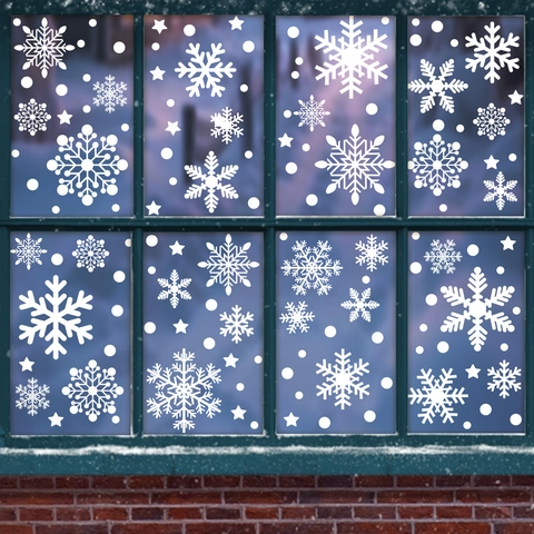 Pegatinas Ventana Copo De Nieve Navidad Blanco PVC Decoración Vacaciones Invierno Calcomanías Puerta Cristal Para Hogar