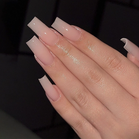 Lange Quadratische Press On Nails Gelee Nude Rosa Transparent Künstliche Fingernägel Mit Kleber Und Feile Für Frauen