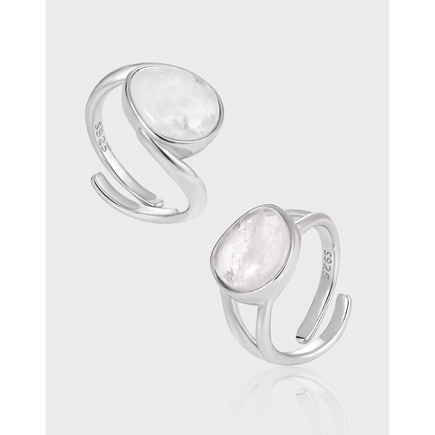 925 Sterling Silver Ring Natural Crystal Irregular Moonstone Adjustable Opening Niche Design Elegant Jewelry For Women