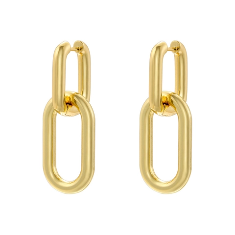 French Retro Brass 18K Gold Plated Earrings Interlocking Oval Rings Mirror Polished Ball Minimalist Geometric For Women