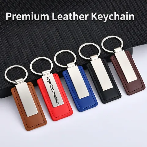 Llavero de Cuero PU y Aleación de Zinc Minimalista Placa de Metal Rectangular Llavero para Coche Hogar Negocios Regalo Hombre Mujer Accesorios