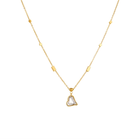 Collar Con Colgante De Corazón Acero Inoxidable Chapado En Oro Cristal Cadena De Clavícula Minimalista Joyería Para Mujer