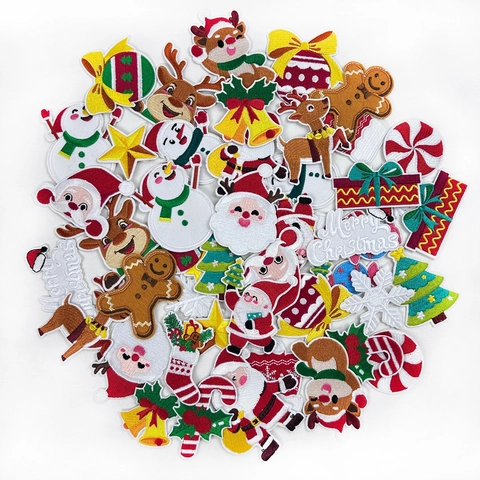 Parches Bordados De Navidad Lindos Parches De Computadora De Dibujos Animados Árbol De Navidad Muñeco De Nieve Reno Campanas Parches De Decoración De Ropa