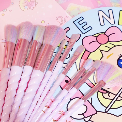 Pennelli Per Trucco Unicorno Impugnatura A Spirale Arcobaleno Setole Sintetiche Strumenti Di Bellezza Cosmetica Per Viso Sfumatura