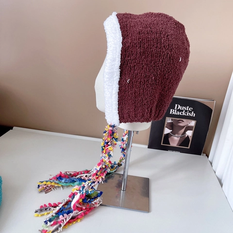 Bonnet À Rabat D'oreille En Peluche D'hiver Gland Coloré Style Bohème Ethnique Tricoté Chapeau De Princesse