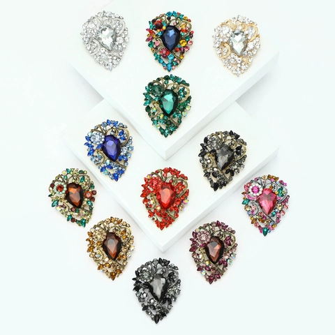 Vintage Alloy Rhinestone Brooch Large Water Drop Crystal Hollow Corsage Pin For Women Fashion Jewelry Accessory