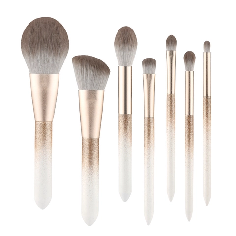 Pennelli Da Trucco Setole In Fibra Sintetica Manici In Legno Sfumato Glitter Oro Champagne Viso Occhi Sfumatura