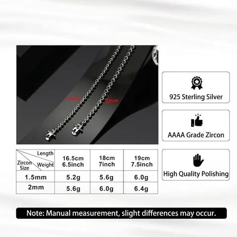 Klassisches Tennisarmband Aus 925er Sterlingsilber Mit Runden Schwarzen Zirkonia Hip Hop Eleganter Schmuck Geschenk Damen
