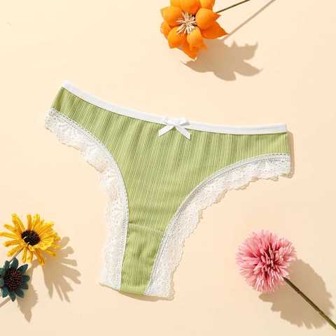 Tanga Da Donna Vita Bassa Mutandine A Costine Pizzo Sexy Intimo Con Fiocco Lingerie Poliestere Traspirante
