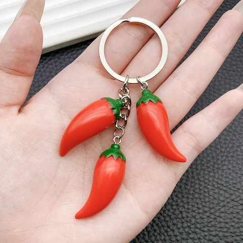 Portachiavi Peperoncino Rosso Realistico Simulazione Verdura Resina Lega Di Zinco Pendente Borsa Chiave Auto