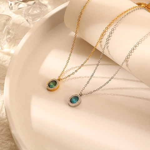 Vintage Halskette Mit Ovalem Edelstein Anhänger Edelstahl Strass Schlüsselbeinkette Schmuck Für Damen Mode Accessoire
