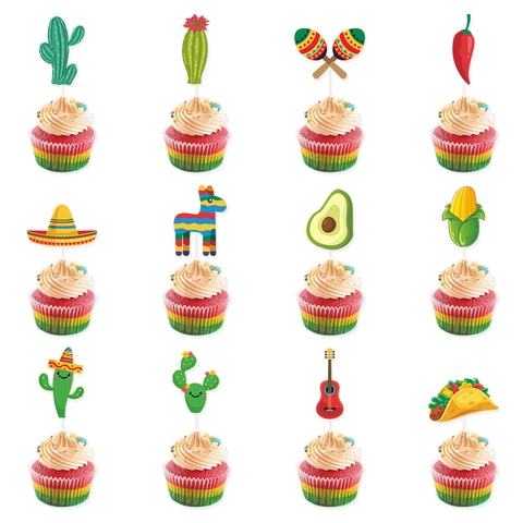 Mexikanische Fiesta Kuchenaufsatz Sombrero Kaktus Taco Chili Piñata Papier Cupcake Picks Dekorative Geburtstag Party Zubehör