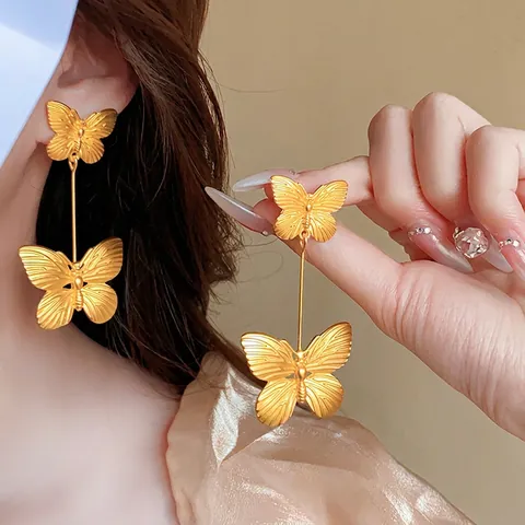 Orecchini Pendenti Farfalla Oro Stile Francese Vintage Con Silver Earring Post Per Donna Gioielli Eleganti