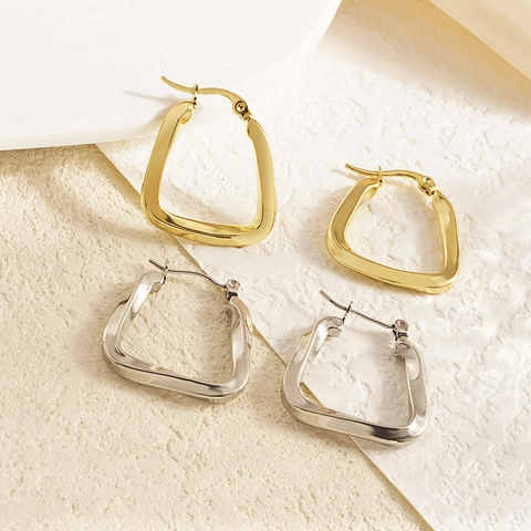 Retro Stainless Steel Twisted U-Shaped Hoop Earrings Geometric Rectangular Gold Silver Plated Fashion Jewelry For Women