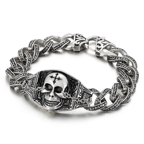 Pulsera Para Hombre De Acero Inoxidable Calavera Ojo De La Providencia Cadena Cubana Vintage Punk Gótico Joyería