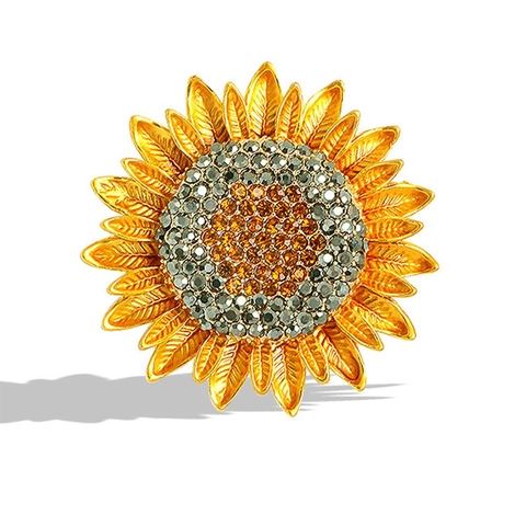 Sunflower Brooch Pin Elegant Alloy Gold Plated With Multi Color Rhinestone Crystal For Women Coat Jacket Accessory