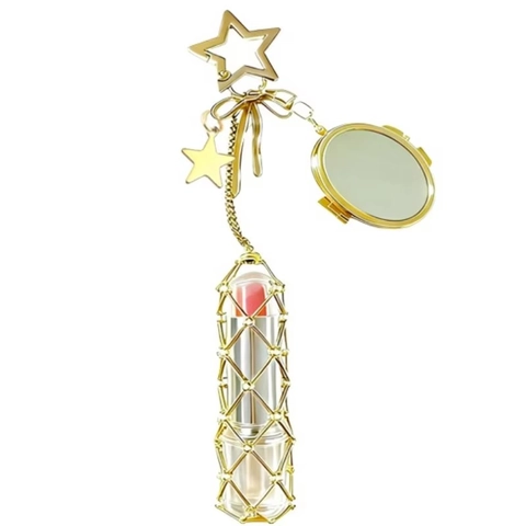 Porte-Rouge À Lèvres Porte-Clés Bijou De Sac Alliage Métallique Miroir Pliant Coeur Étoile Noeud Accessoire Pour Femmes