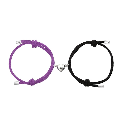Magnetic Heart Shaped Matching Couple Bracelets Adjustable Milan Woven Rope Jewelry For Lovers Friends Gift