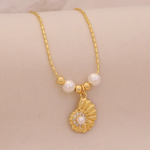 Collar Con Colgante De Caballito De Mar Estrella De Mar Concha Cobre Chapado En Oro Con Perla Artificial Imitación Diamantes Joyería De Océano Mujer