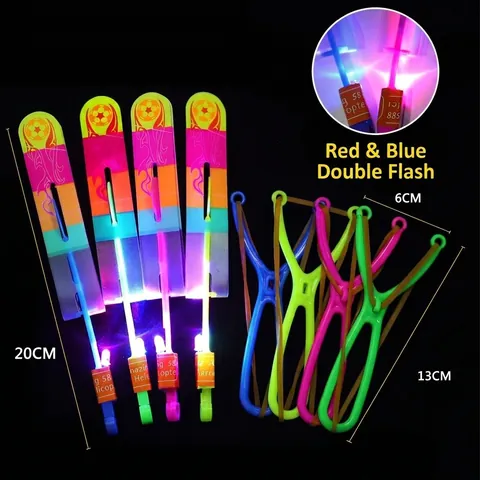 LED Slingshot Flying Arrow Toy Glowing Rocket Helicopter Plastic Flashing Elastic Launch Night Outdoor Play For Kids