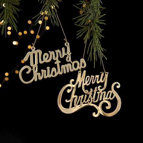 Targa Merry Christmas In Ferro Dorato Ornamento Appeso Per Decorazione Albero Di Natale Festa Casa Font Artistico