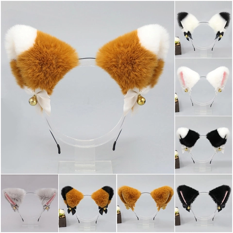 Handmade Faux Fur Cat Fox Ears Headband Long Plush Tail Bell Choker Costume Accessories Cosplay Lolita Style