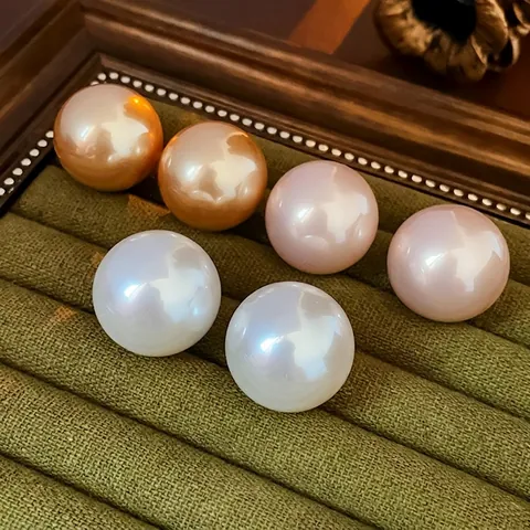 Große Runde Faux Künstliche Perlen Ohrstecker Für Damen Legierung Elegant Vintage Französischer Stil Mit Silbernem Ohrstecker Stift