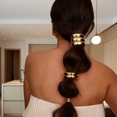 Geometric Metal Ponytail Holder Hair Ties Stainless Steel Textured Waterproof Hypoallergenic Fashion Hair Accessories