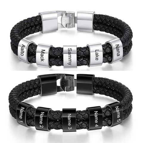 Geflochtenes Lederarmband Mehrlagig Edelstahl Perlen Magnetverschluss Lässiger Modeschmuck Herren Geschenk Für Ihn
