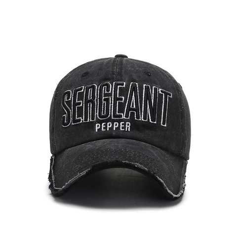 Vintage Washed Cotton Baseball Cap With Distressed Brim Sergeant Pepper Letter Embroidery Adjustable Sun Hat For Men Women