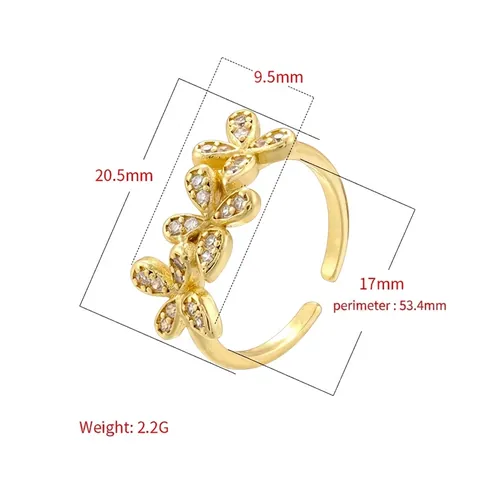 Kupfer Zirkonia Schleife Offener Ring Für Damen Leichter Luxus Vierblättriges Kleeblatt Verstellbar Blumen Finger Schmuck