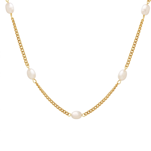 Collana Con Perle D'acqua Dolce Acciaio Al Titanio Placcato Oro Lusso Francese Minimalista Elegante Catena Di Clavicole Donna