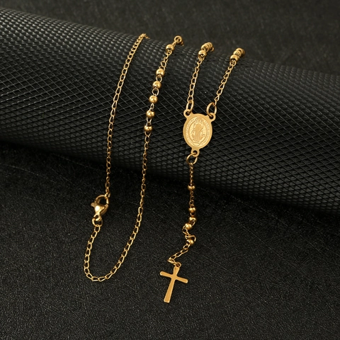 Roestvrijstalen Rozenkrans Kralenketting Met Kruisvanger En Sint Benedictus Medaille Religieuze Sieraden Voor Dames Mode