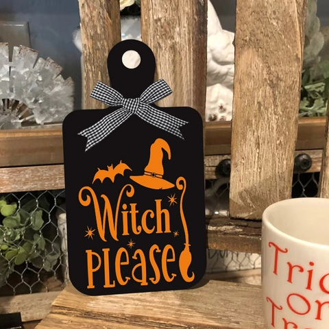 Halloween Wood Hanging Sign Witch Please Wall Decor Bat Broom Pattern Farmhouse Party Ornament
