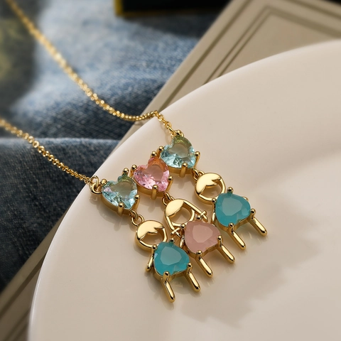 Kupfer Vergoldet Zirkon Herz Junge Mädchen Figur Anhänger Halskette Minimalistisch Süßer Cartoon Schmuck Damen Mädchen