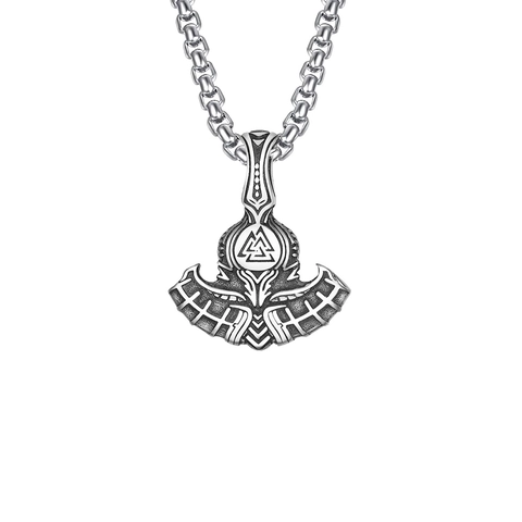 Viking Norse Mythology Odin Axe Thor Hammer Valknut Pendant Necklace For Men Stainless Steel Vintage Punk Hip Hop Jewelry
