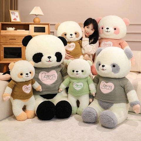 Peluche Panda Gigante Animale Di Peluche In Morbida Pelliccia Sintetica Con Maglione Lavorato A Maglia Cuore Cuscino Kawaii